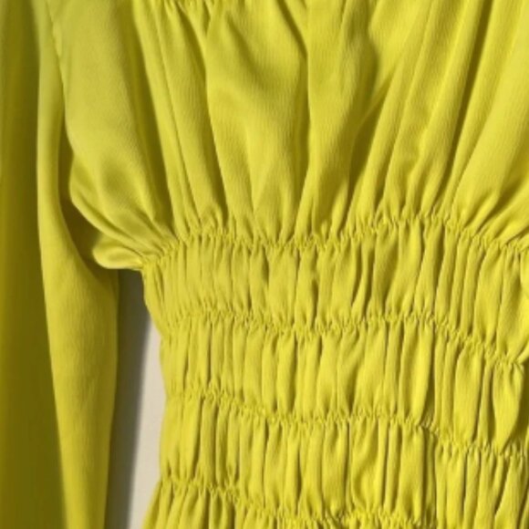Lisa Says Gah XS Agatha Smocked Dress Long Sleeve Cocktail Chartreuse - Picture 4 of 6